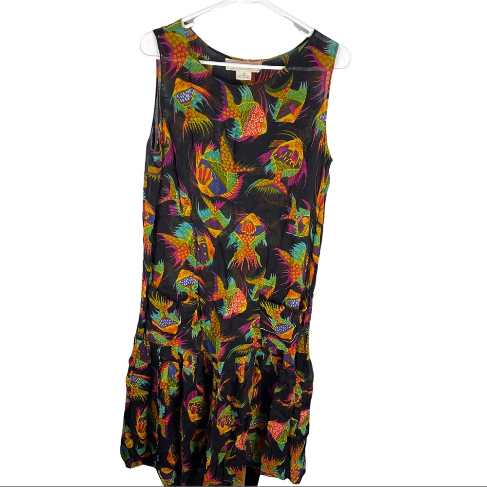 New Aura Vintage Bird Print Midi Sun Dress